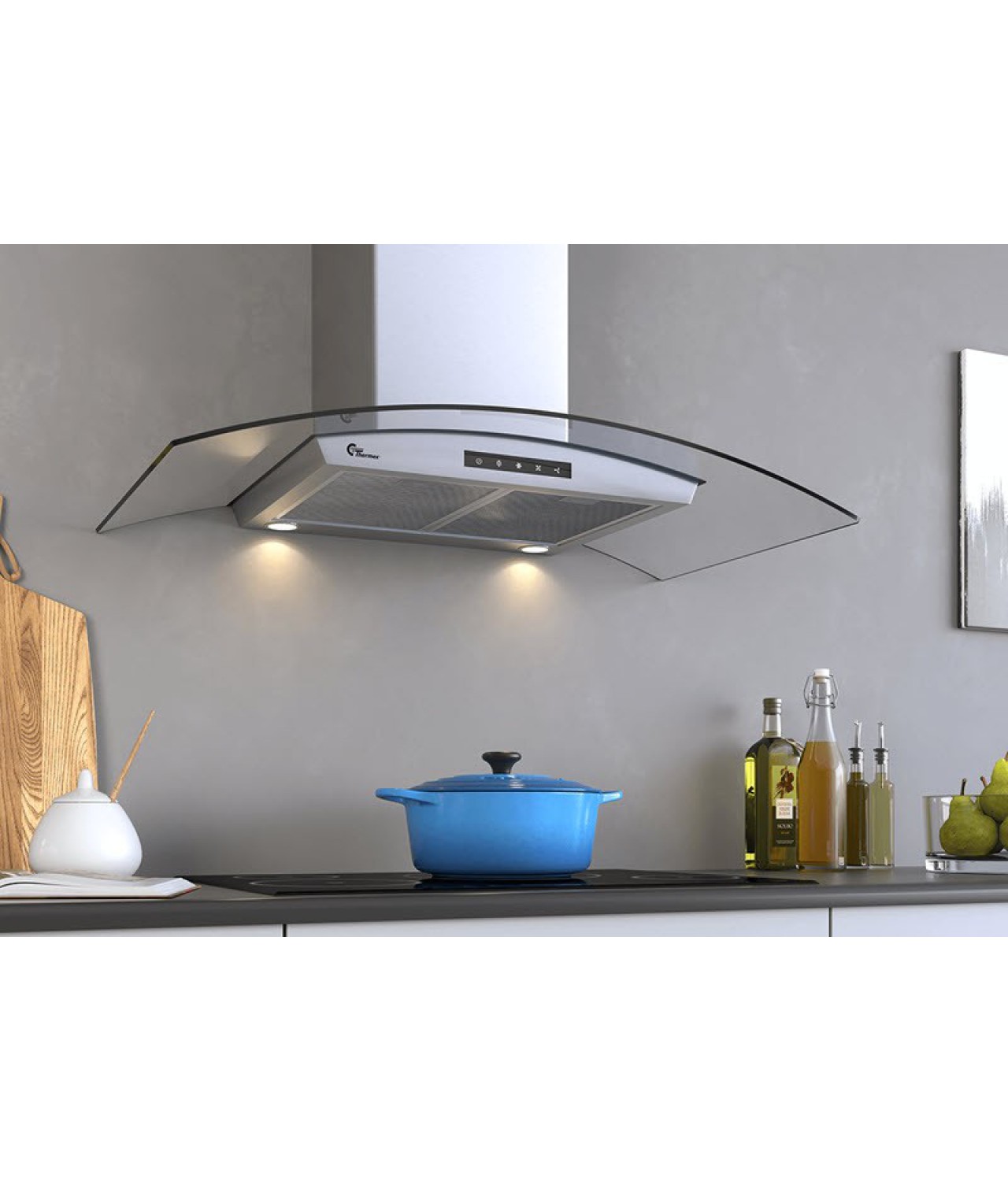 Wall mounted cooker hood Derby glass-stainless steel - installed