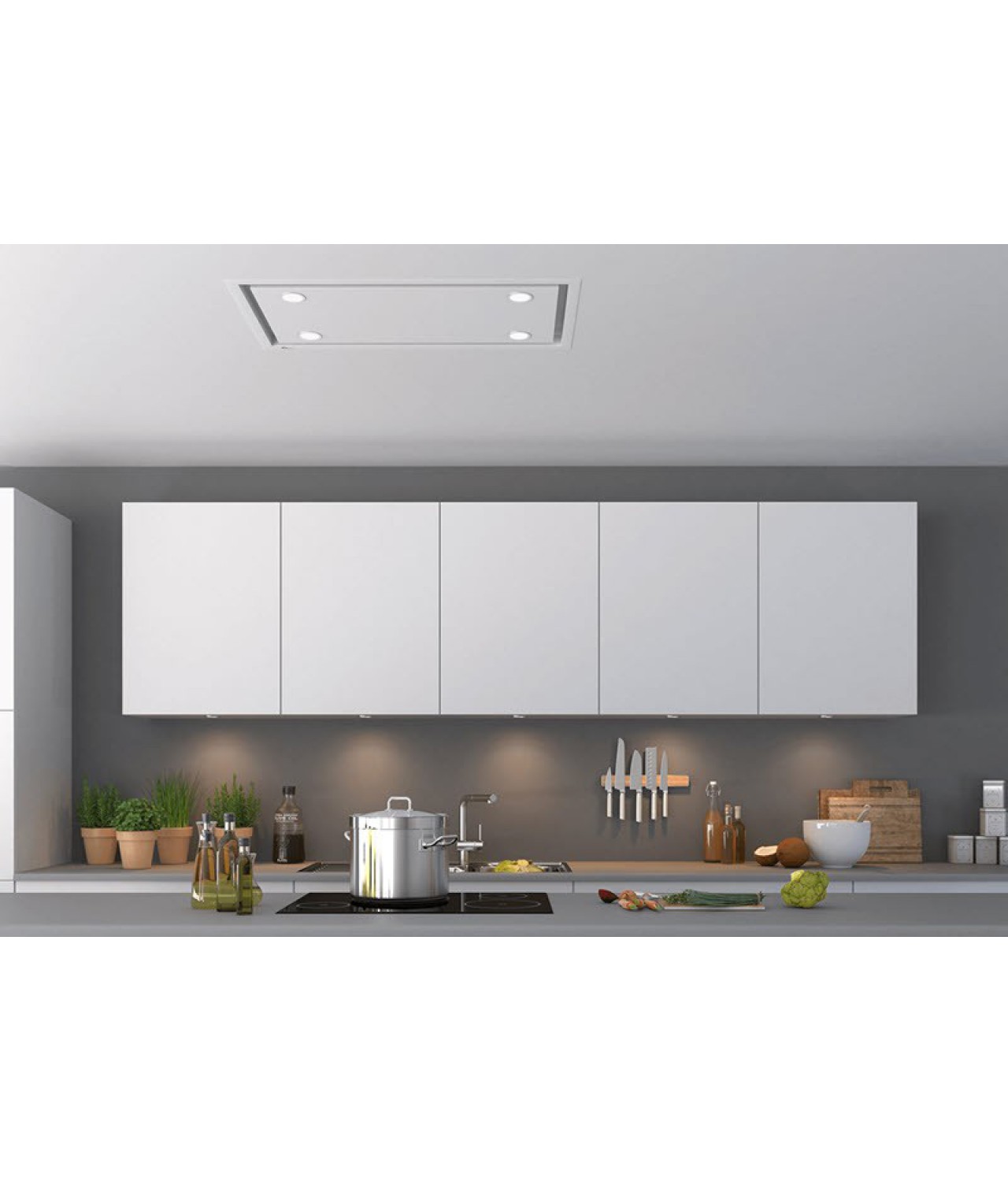 Ceiling integrated cooker hood Newcastle Medio 900 white without motor - installed in ceiling