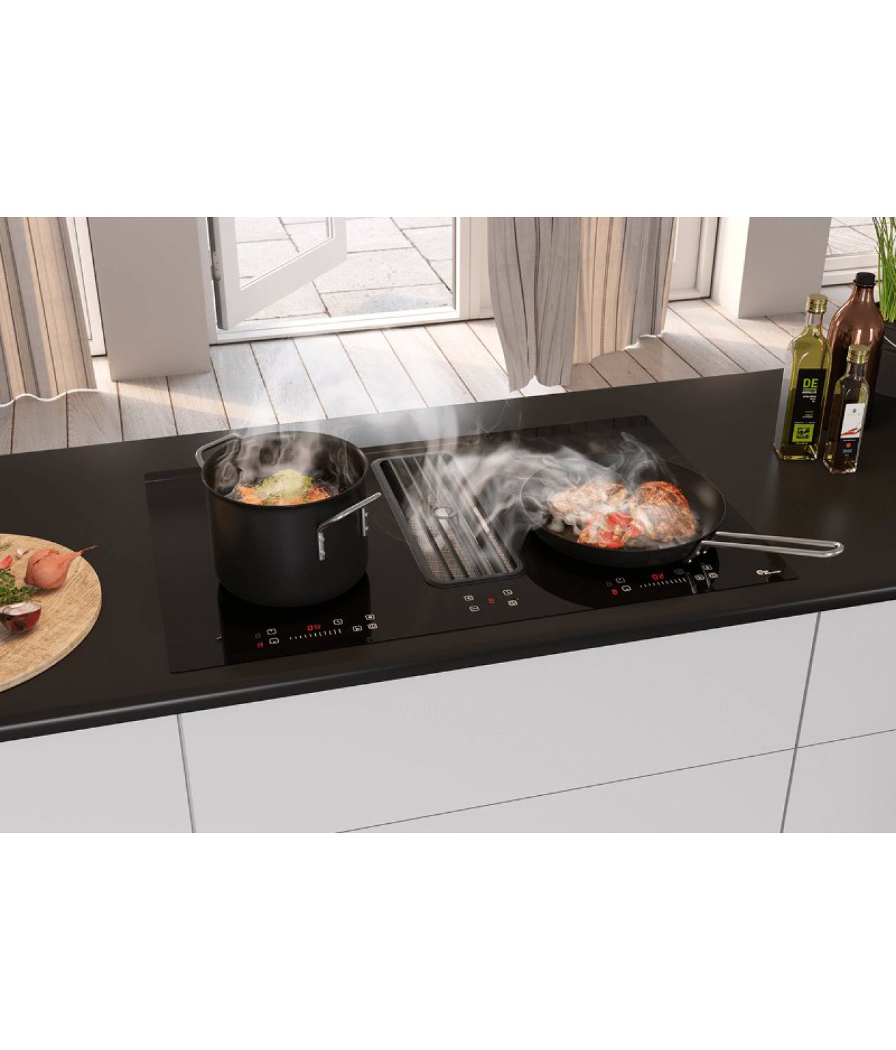 Downdraft cooker hood with top-class induction hob Typhoon 800 black - installed