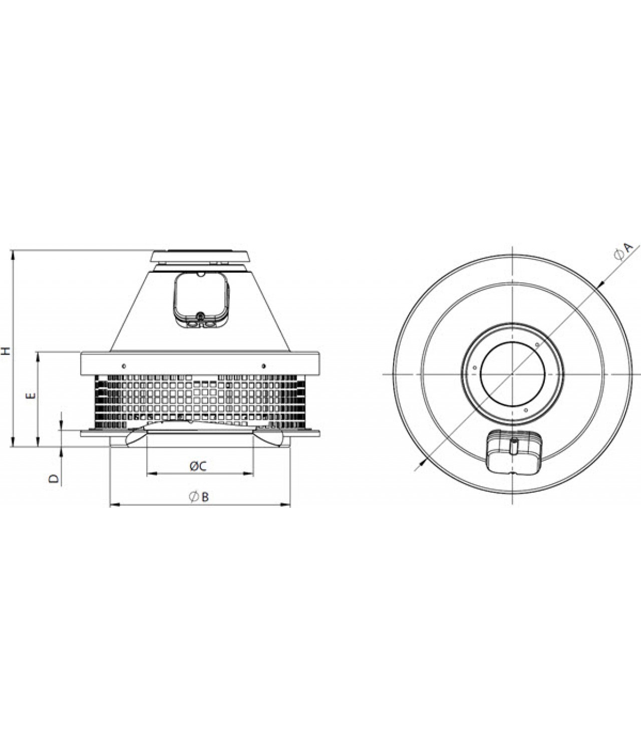 Roof fans for hot air HEAT ≤1965 m³/h - drawing Roof fans for hot air HEAT ≤1965 m³/h - drawing