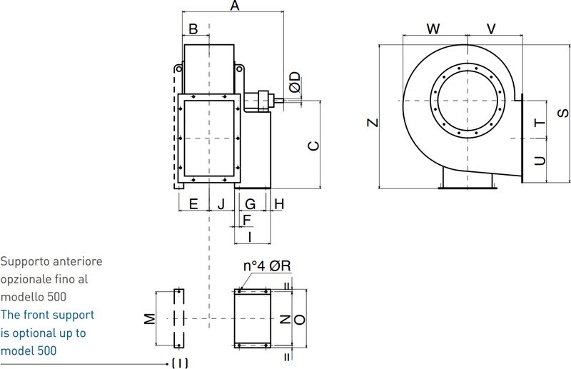 PR-L ATEX – arrangement 1 dimensional drawing, sizes 250–500